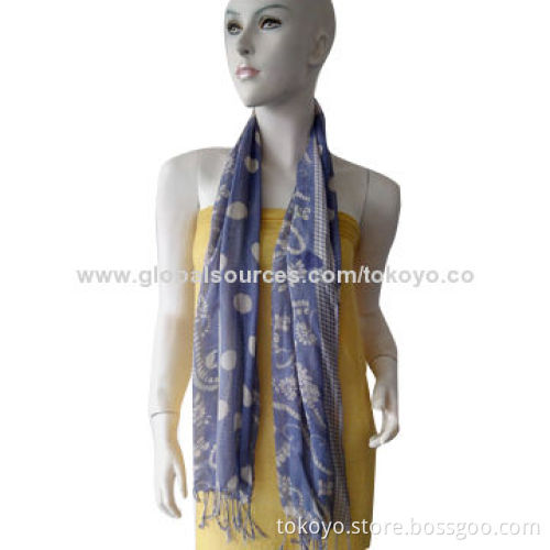 Tile scarf with silkscreen printing for children, made of viscose and modal, 160*35+8cm tassels size